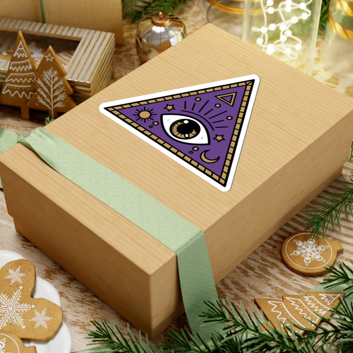 Purple Evil Eye kiss-cut vinyl sticker – mystical spiritual decor sticker for journals, laptops, and crafts