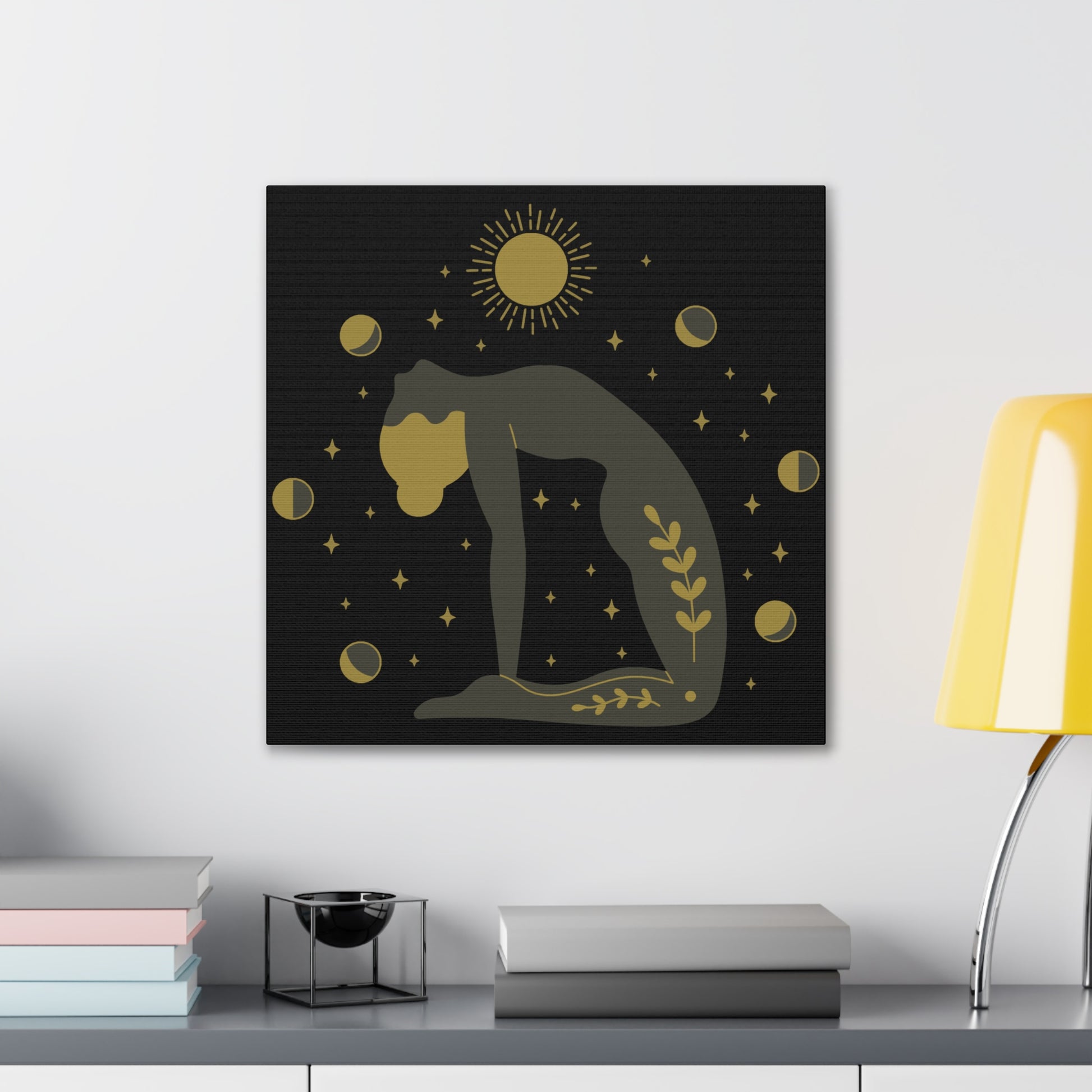 Yoga art prints of girl in yoga pose, 2025 black zen background, premium wall decor for serene mindfulness. (