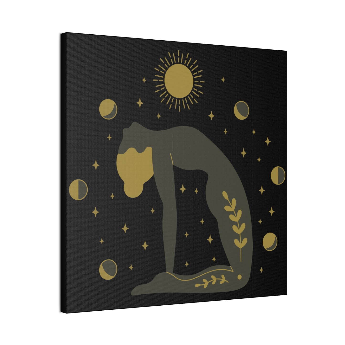 Yoga art prints of girl in yoga pose, 2025 black zen background, premium wall decor for serene mindfulness. (