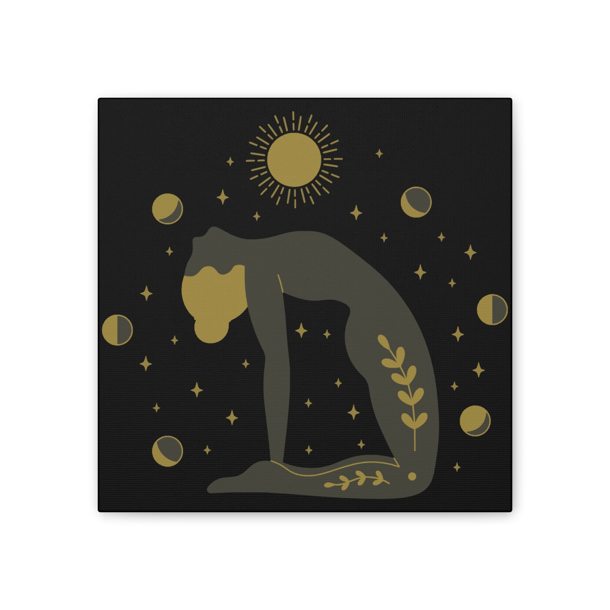 Yoga art prints of girl in yoga pose, 2025 black zen background, premium wall decor for serene mindfulness.